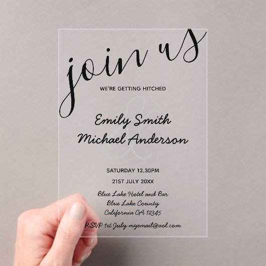 ACRYLIC Wedding lädt den BLACK TEXT Fett Initialen Acryleinladungen (Insitu (Handheld))