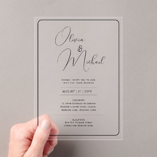 ACRYLIC Wedding lädt den BLACK TEXT Fett Initialen Acryleinladungen (Insitu (Handheld))