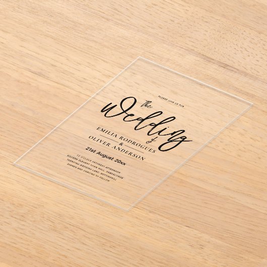 ACRYLIC Wedding lädt den BLACK TEXT Fett Initialen Acryleinladungen (Ablage )