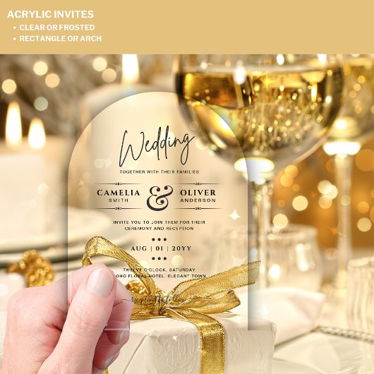 ACRYLIC Wedding lädt den BLACK TEXT Fett Initialen Acryleinladungen