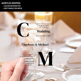 ACRYLIC Wedding lädt den BLACK TEXT Fett Initialen Acryleinladungen