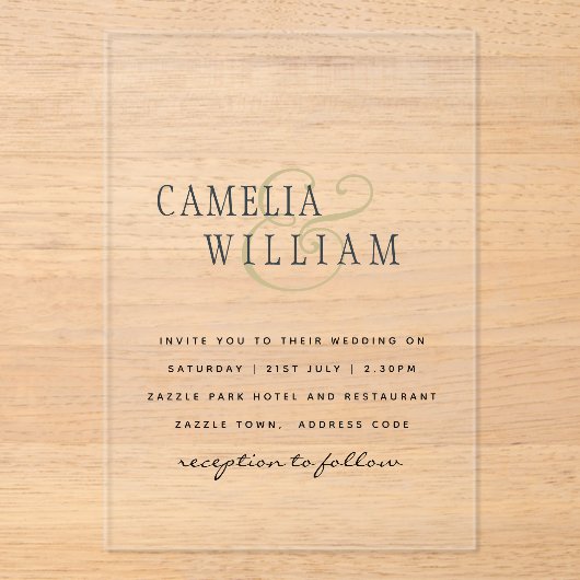 ACRYLIC Wedding lädt den BLACK TEXT Fett Initialen Acryleinladungen (Vorderseite)