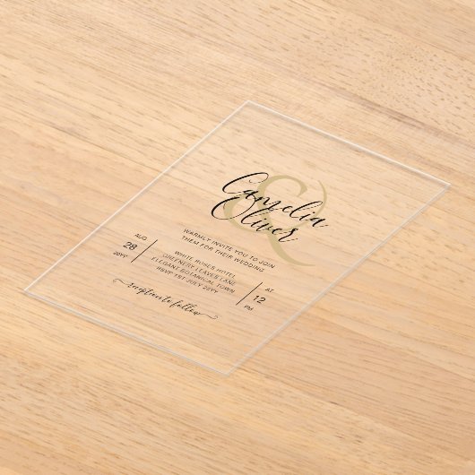 ACRYLIC Wedding lädt den BLACK TEXT Fett Initialen Acryleinladungen (Ablage )