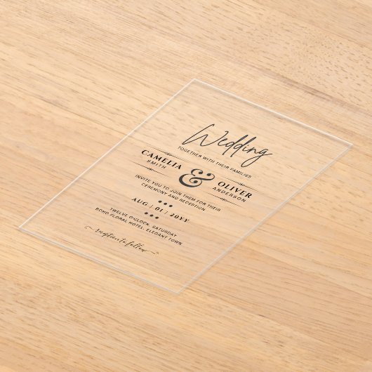 ACRYLIC Wedding lädt den BLACK TEXT Fett Initialen Acryleinladungen (Ablage )