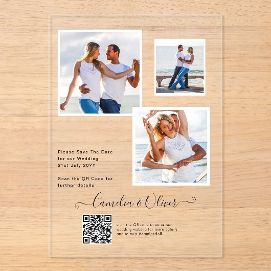 ACRYLIC Wedding lädt FOTO Qr Code UAWG Acryleinladungen (Vorderseite)