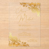 ACRYLIC Wedding lädt Gold Text Lace Elegant ein Acryleinladungen (Vorderseite)
