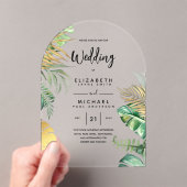 ACRYLIC Wedding lädt Tropical Gold Leaf Beach ein Acryleinladungen (Insitu (Handheld))