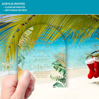 ACRYLIC Wedding lädt Tropical Gold Leaf Beach ein Acryleinladungen