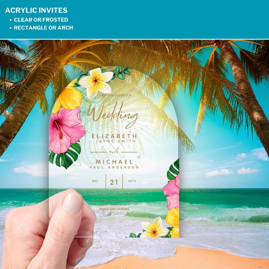 ACRYLIC Wedding lädt Tropical Gold Leaf Beach ein Acryleinladungen