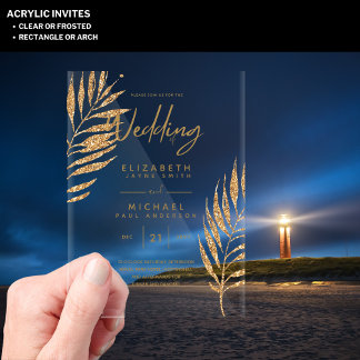 ACRYLIC Wedding lädt Tropical Gold Leaf Beach ein Acryleinladungen