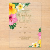 ACRYLIC Wedding lädt Tropical Gold Leaf Beach ein Acryleinladungen (Vorderseite)