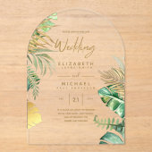 ACRYLIC Wedding lädt Tropical Gold Leaf Beach ein Acryleinladungen (Vorderseite)