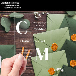 ACRYLIC Wedding lädt WHITE TEXT Fett Initialen ein Acryleinladungen