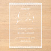 ACRYLIC Wedding lädt WHITE TEXT Lace Modern ein Acryleinladungen (Vorderseite)