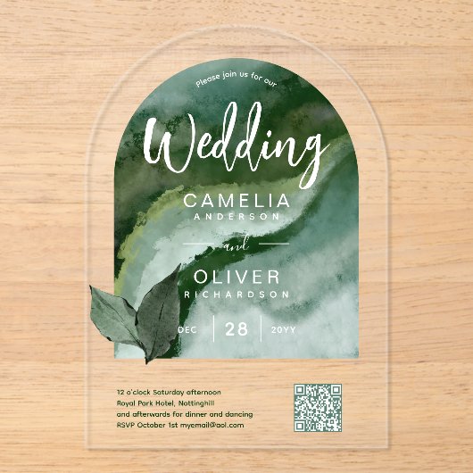 ACRYLIC WEDDING Nature Green QR Code UAWG Website Acryleinladungen (Vorderseite)