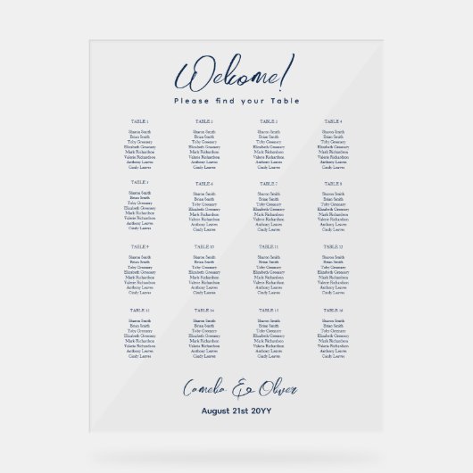 ACRYLIC WEDDING SITZTISCH CHART 16 Table Navy Acrylschild (Vorderseite)