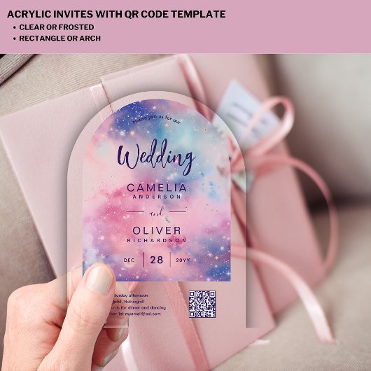 ACRYLIC WEDDING Starry Night Pink Blue QRCode UAWG Acryleinladungen
