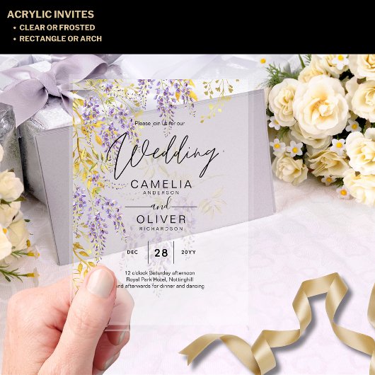ACRYLIC Wedites Invites Wisteria Lila Flora Acryleinladungen