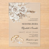 Acrylic White Floral Spanish Wedding Invitation Acryleinladungen (Vorderseite)