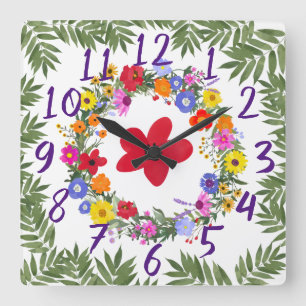 Acrylic Wild Flowers Wall Clock Quadratische Wanduhr