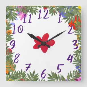 Acrylic Wild Flowers Wall Clock Quadratische Wanduhr
