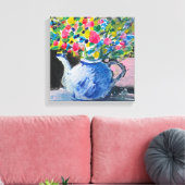 Acrylmalerei, bunte Blume im Teekessel Leinwanddruck (Insitu (Wohnzimmer))