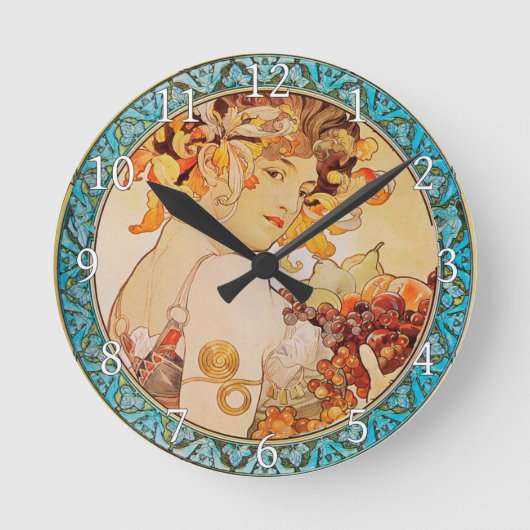 Acrylmauer Jugendstil Alphonse Mucha 11 Runde Wanduhr (Vorderseite)