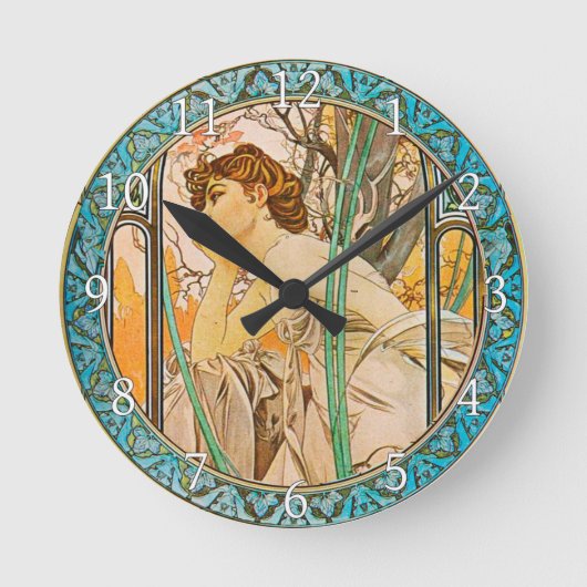 Acrylmauer Jugendstil Alphonse Mucha 21 Runde Wanduhr (Vorderseite)