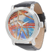 Acrylmauer-Uhr mit Rollen-Untersetzer Armbanduhr (Schrägansicht)