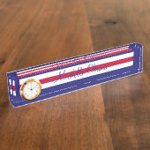 AcrylsauerNamensschild-Uhr-rotes weißes blaues Namensplakette (Seite)