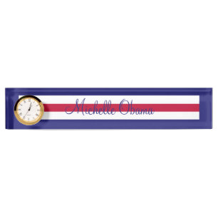 AcrylsauerNamensschild-Uhr-rotes weißes blaues Namensplakette