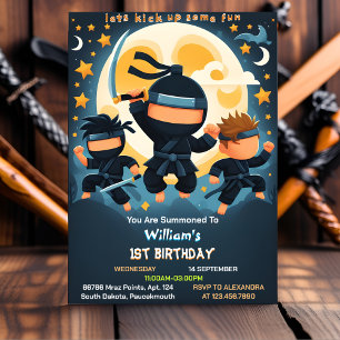 Act War Fight Boy Moon Ninja Krieger 1. Geburtstag Einladung