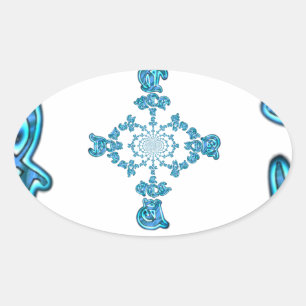 Action Cyan Aquamarine Abstrakte Graffiti Art Prin Ovaler Aufkleber