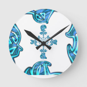 Action Cyan Aquamarine Abstrakte Graffiti Art Prin Runde Wanduhr