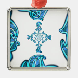 Action Cyan Aquamarine Abstrakte Graffiti Art Prin Silbernes Ornament
