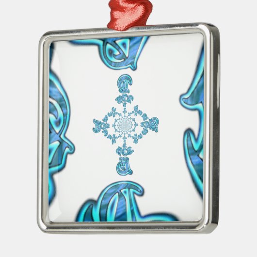 Action Cyan Aquamarine Abstrakte Graffiti Art Prin Silbernes Ornament (Links)