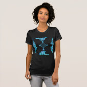 Action Cyan Aquamarine Abstrakte Graffiti Art Prin T-Shirt (Vorne ganz)