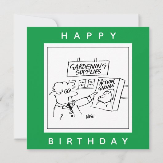 Action Gnome im Gartencenter Cartoon Karte (Vorderseite)