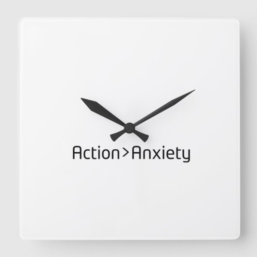 Action Over Anxiety Minimalist Square Clock Quadratische Wanduhr (Vorderseite)