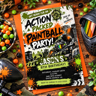 Action Paintball Geburtstagsfeier Einladung