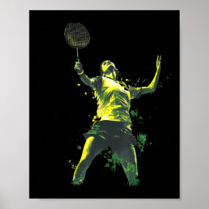 Actiongeladene Frau spielt Badminton  Poster