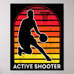 Active Shooter Bysketbyll Player Retro-Vintage Sun Poster