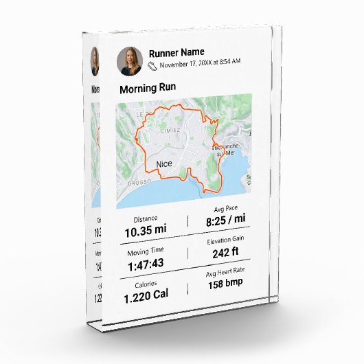 Activity Runner Tasse GPX Datenplakette Fotoblock (Links)