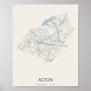 Acton, Massachusetts Straßenkarte Poster – Gegr. 1