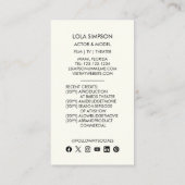 Actor Model Entertainment Berufliches Foto Visitenkarte (Rückseite)