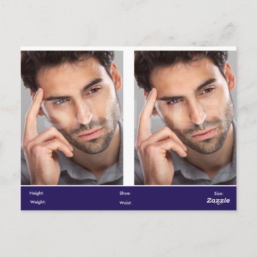 Actor & Model Headshot Comp Postcard 2-seitig Postkarte (Rückseite)