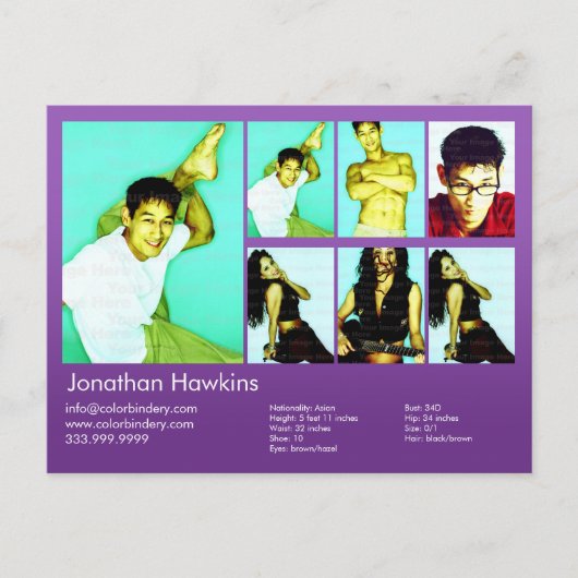 Actor & Model Violet Headshot Comp Postkarte (Vorderseite)