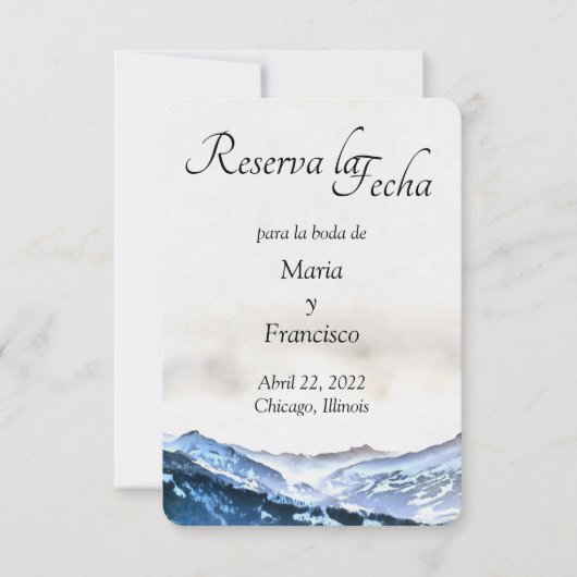 Acuarela de Montaña Brumosa Azul Reserva la Fecha Save The Date (Vorderseite)