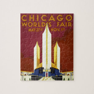 Ad Illustration der Vintagen Chicago World auf der Puzzle