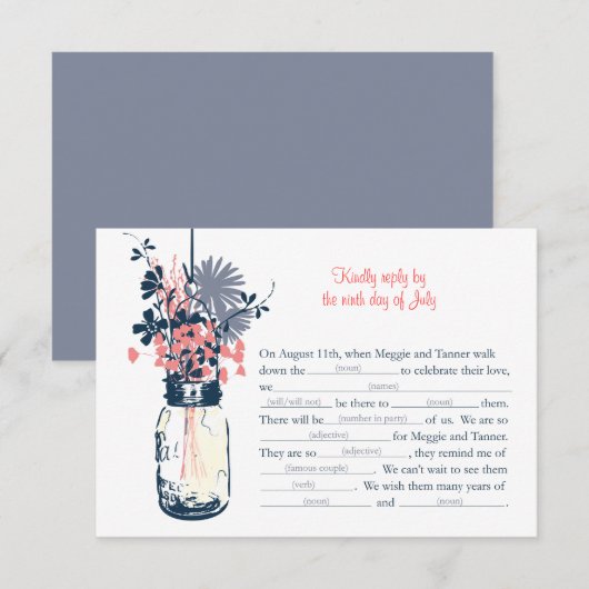 AD LIB RSVP Card Wilde Blume & Mason Jar Karte (Vorne/Hinten)
